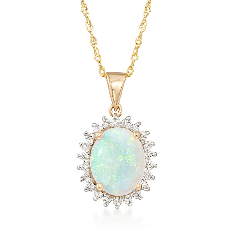 Opal and .21 ct. t.w. Diamond Pendant Necklace in 14kt Yellow Gold image number 0