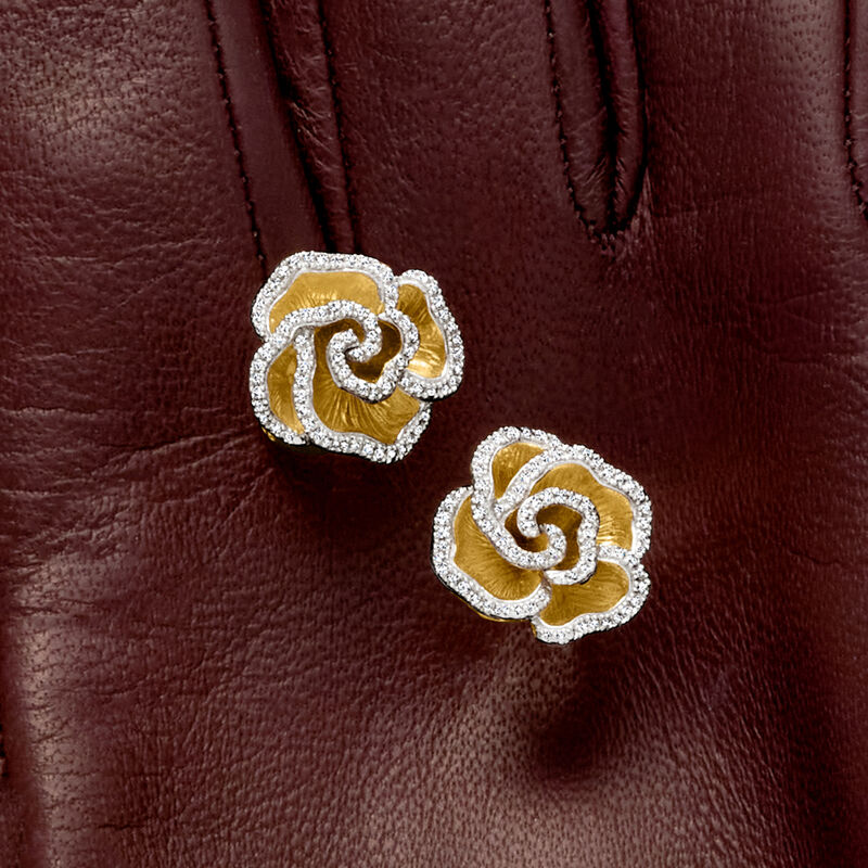 .20 ct. t.w. Diamond Flower Earrings in 18kt Gold Over Sterling  image number 3