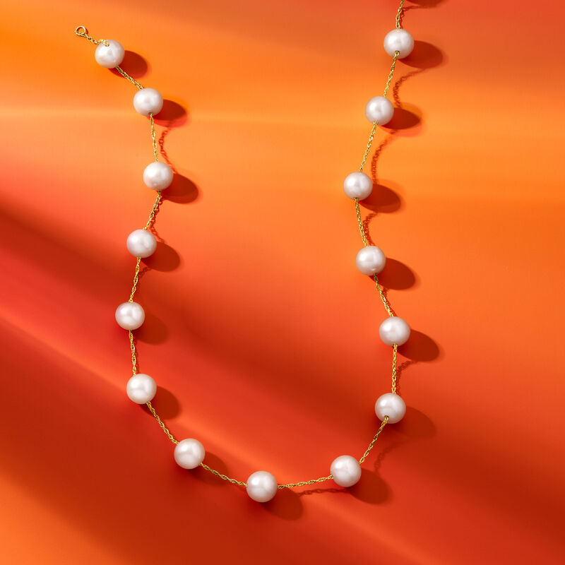 8-8.5mm Cultured Pearl Station Necklace in 14kt Yellow Gold image number 2