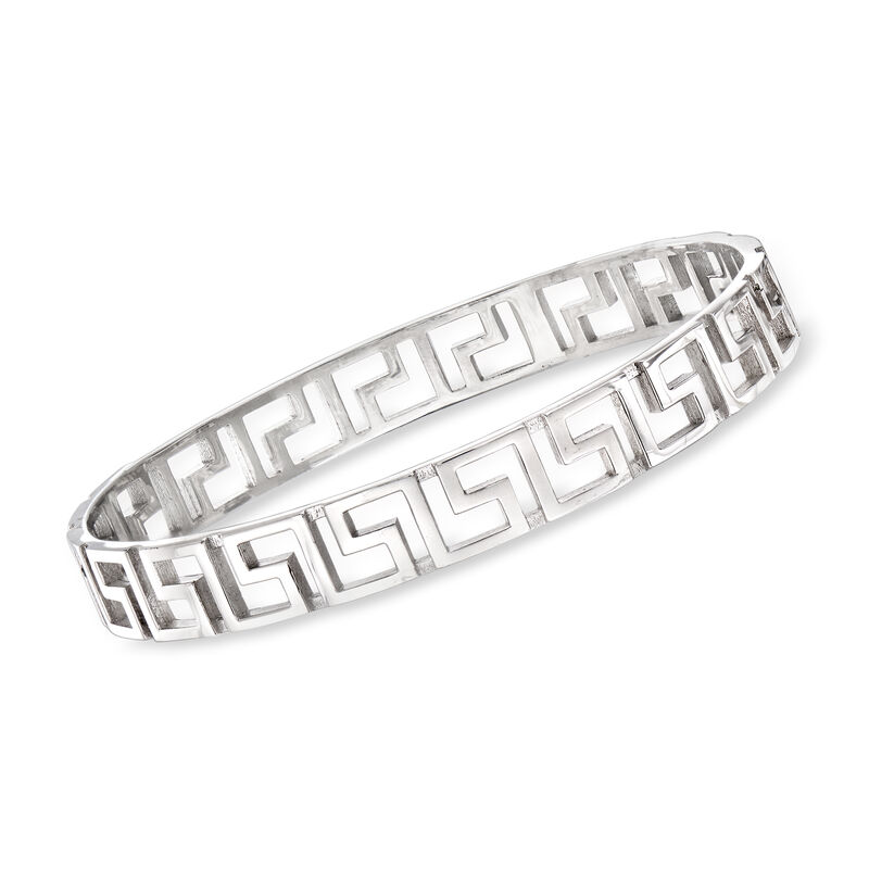Italian Sterling Silver Greek Key Bangle Bracelet image number 0