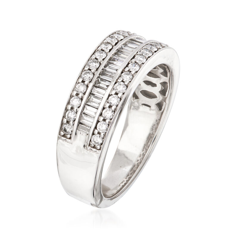 .75 ct. t.w. Round and Baguette Diamond Three-Row Ring in 14kt White Gold image number 2