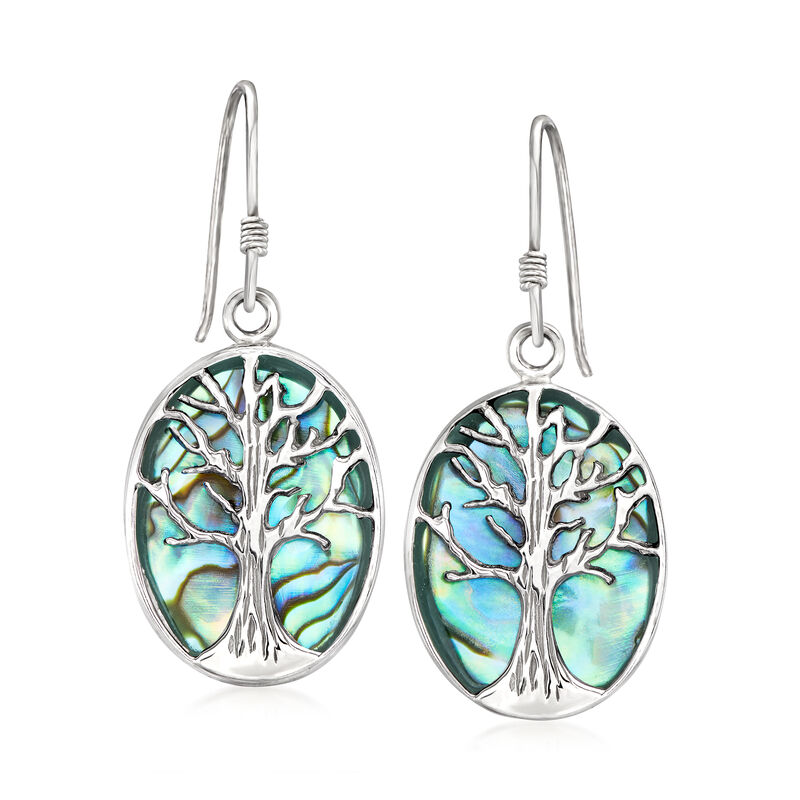 Abalone Tree of Life Drop Earrings in Sterling Silver image number 0