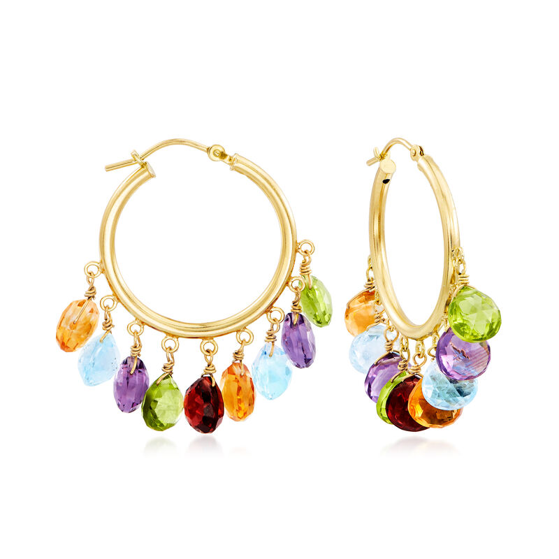 21.15 ct. t.w. Multi-Gemstone Hoop Earrings in 18kt Gold Over Sterling image number 0