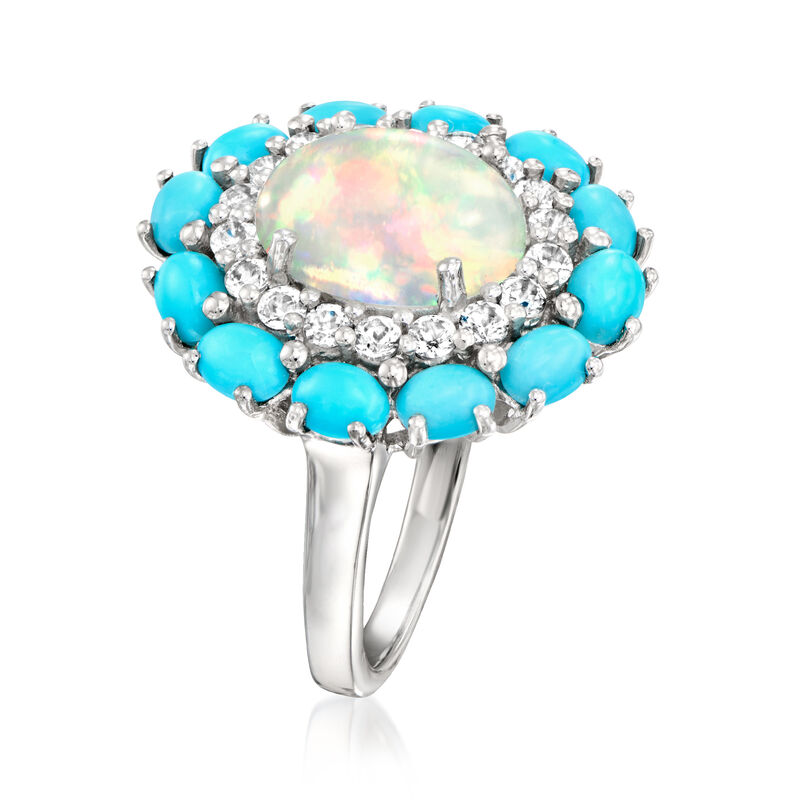 Ethiopian Opal, Turquoise and .70 ct. t.w. White Topaz Ring in Sterling Silver image number 2