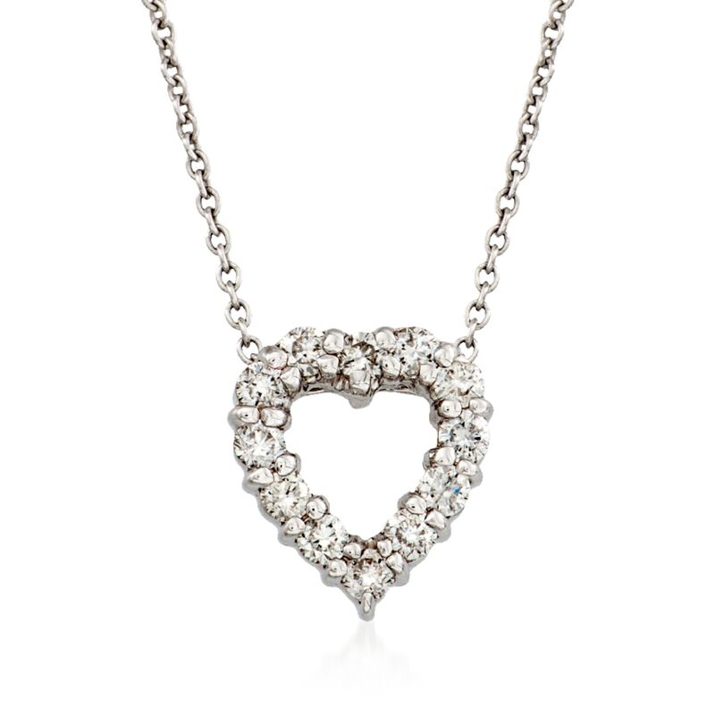 Roberto Coin &quot;Tiny Treasures&quot; .26 ct. t.w. Diamond Heart Necklace in 18kt White Gold. 18&quot; image number 0