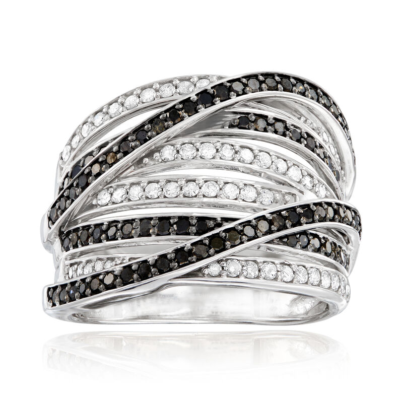 1.00 ct. t.w. Black and White Diamond Highway Ring in Sterling Silver image number 0