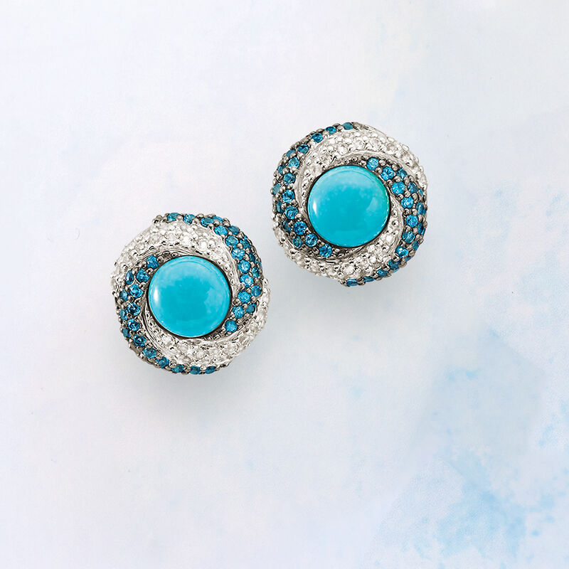 Stabilized Turquoise and 2.10 ct. t.w. White and Blue Topaz Earrings in Sterling Silver image number 3