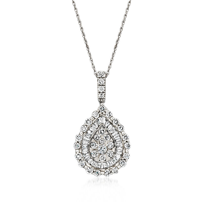 C. 1990 Vintage 1.25 ct. t.w. Diamond Teardrop Pendant Necklace in 14kt White Gold. 18&quot; image number 0