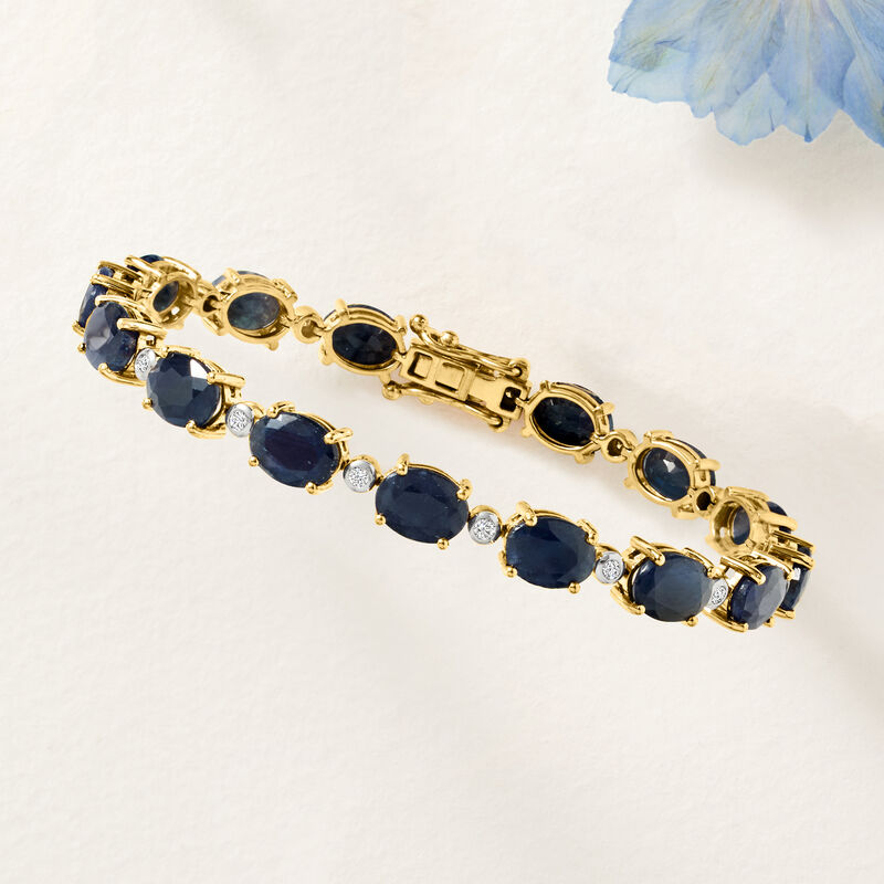 20.00 ct. t.w. Sapphire and .45 ct. t.w. Diamond Bracelet in 14kt Yellow Gold image number 2