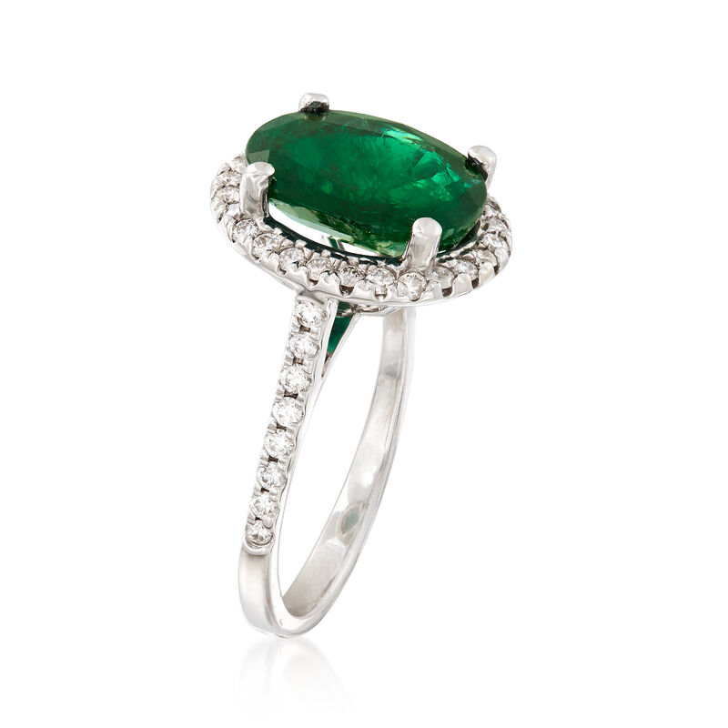 3.70 Carat Emerald and .60 ct. t.w. Diamond Ring in 14kt White Gold image number 2