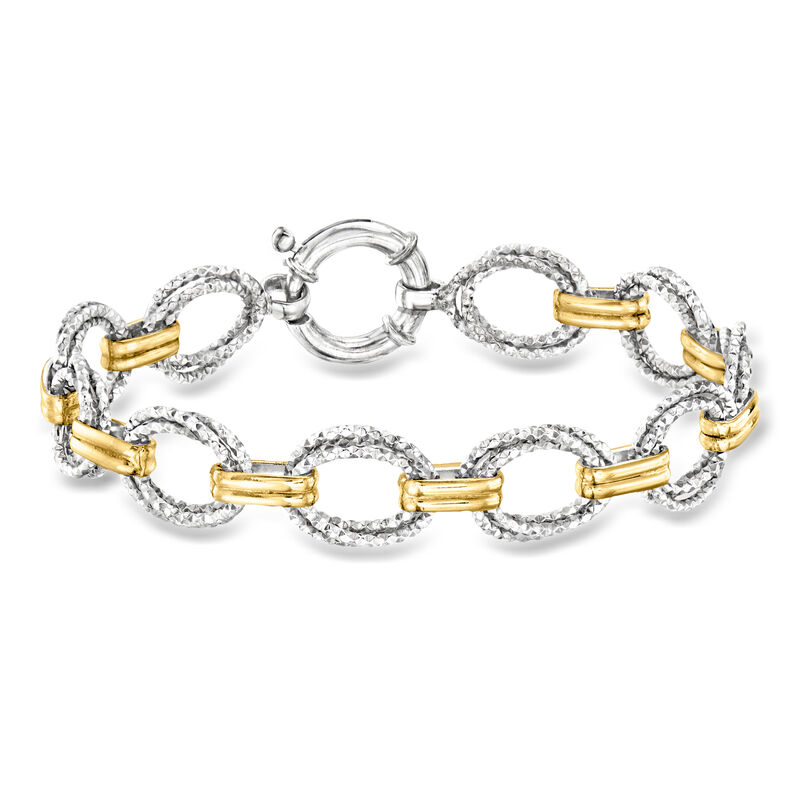Silver and 14kt Gold-Plated Oval-Link Bracelet image number 0