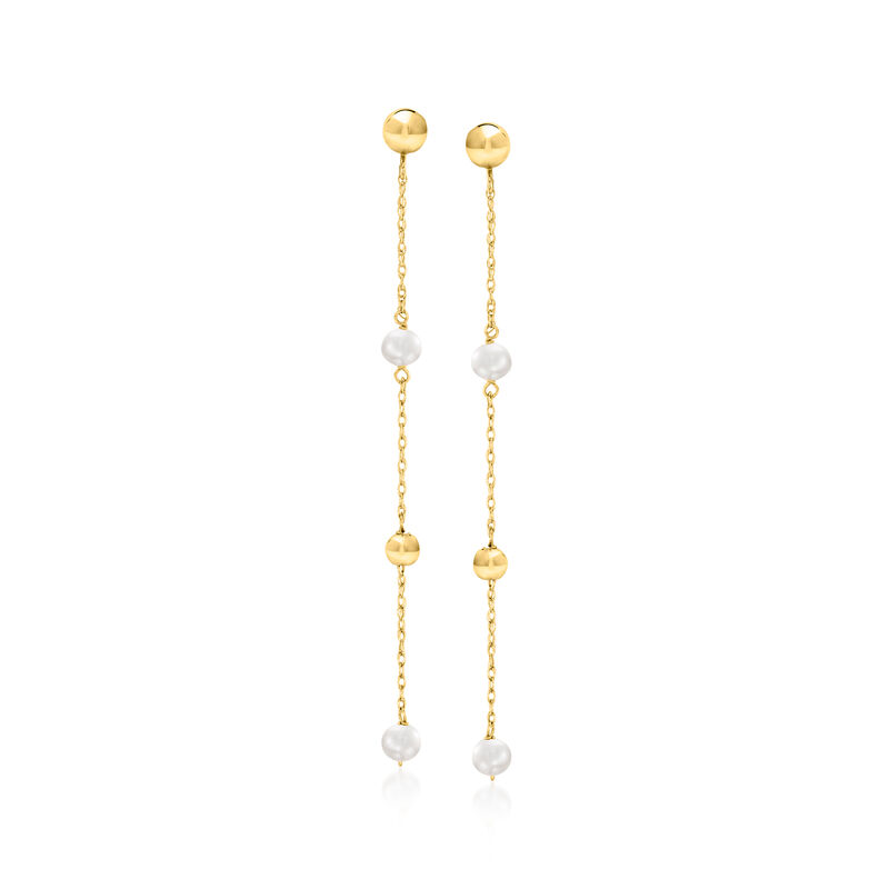 3-4mm Cultured Pearl and Bead Station Drop Earrings in 14kt Yellow Gold image number 0
