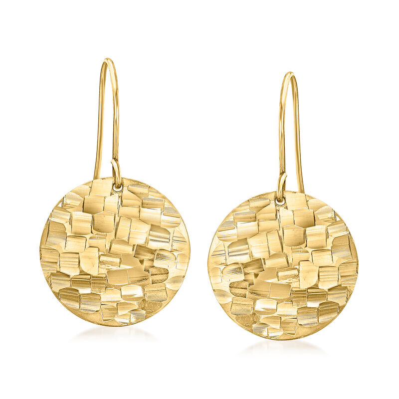Italian 14kt Yellow Gold Square-Pattern Disc Drop Earrings image number 0