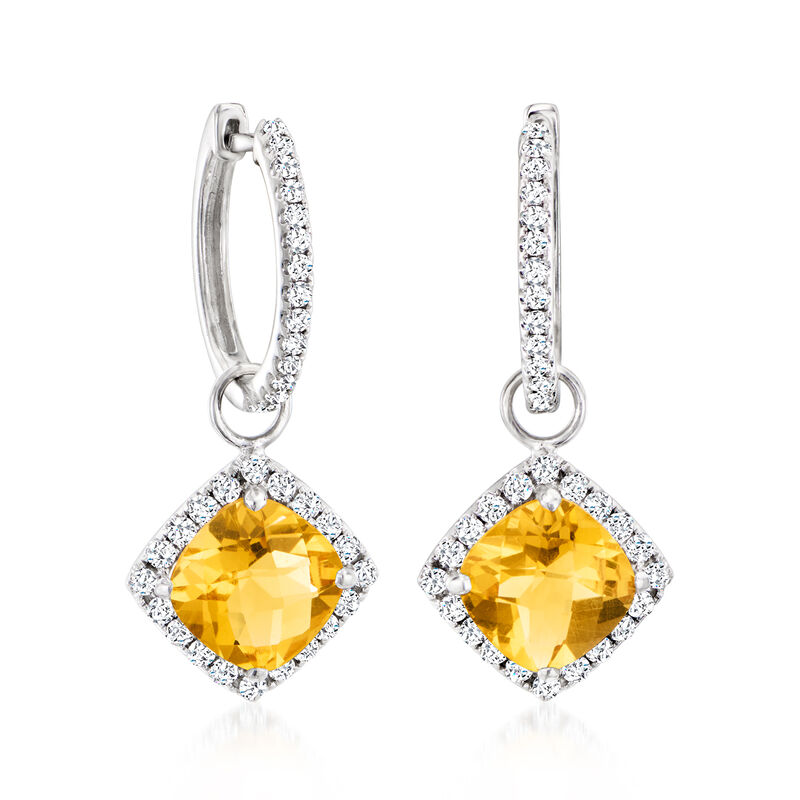 C. 2000 Vintage 4.00 ct. t.w. Citrine and 1.15 ct. t.w. Diamond Hoop Drop Earrings in 18kt White Gold  image number 0