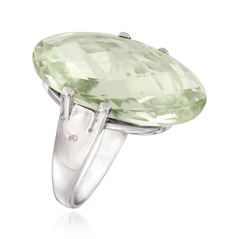 20.00 Carat Prasiolite Ring with White Zircon Accents in Sterling Silver image number 2