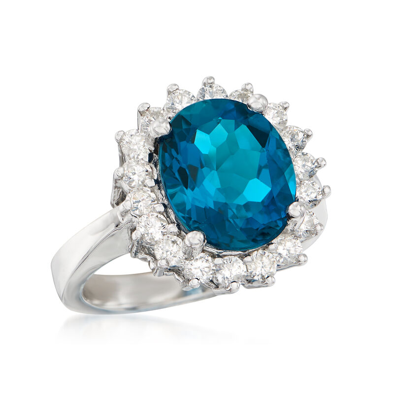 5.50 Carat Blue Topaz and 1.00 ct. t.w. Diamond Ring in 14kt White Gold image number 3