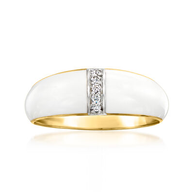 White Enamel Dome Ring with Diamonds in 18kt Gold Over Sterling