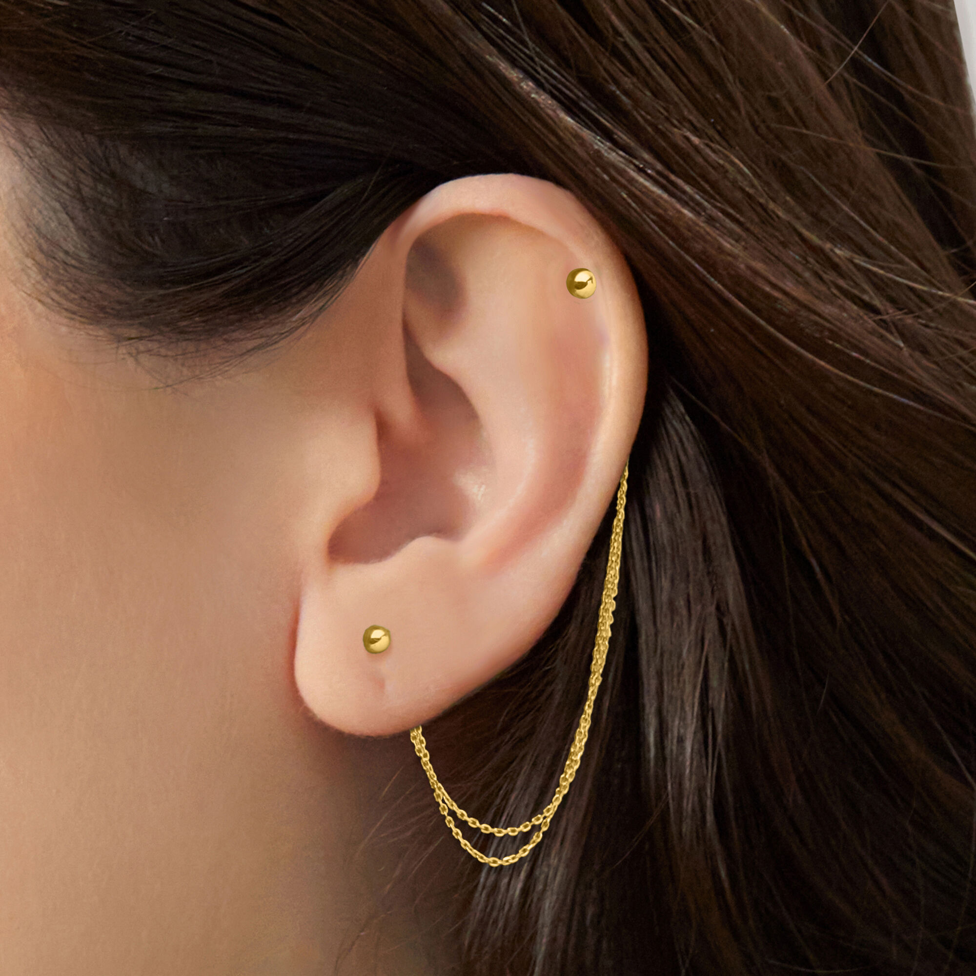 14kt Yellow Gold Double-Piercing Chain Single Earring | Ross Simons