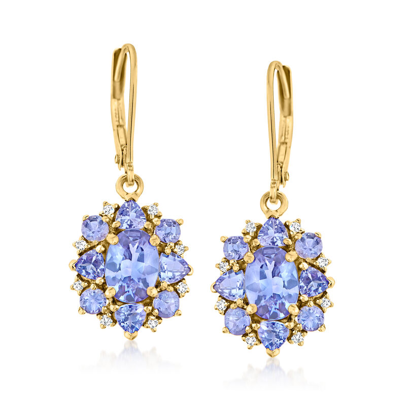 3.00 ct. t.w. Tanzanite Drop Earrings with Diamonds in 14kt Yellow Gold image number 0