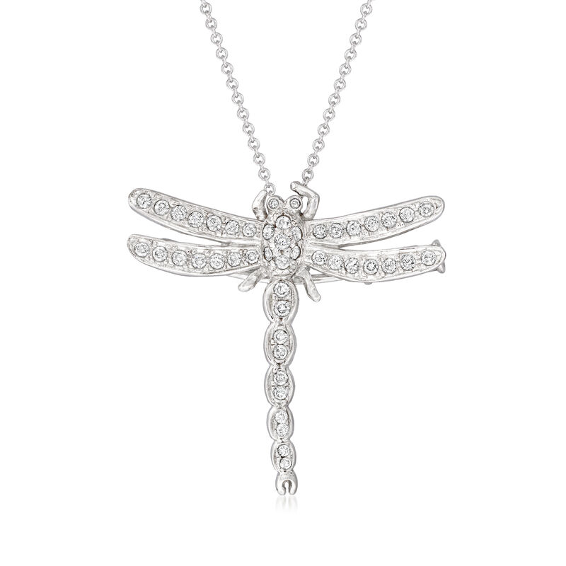 C. 1980 Vintage .53 ct. t.w. Diamond Dragonfly Pin/Pendant Necklace in 18kt White Gold image number 0