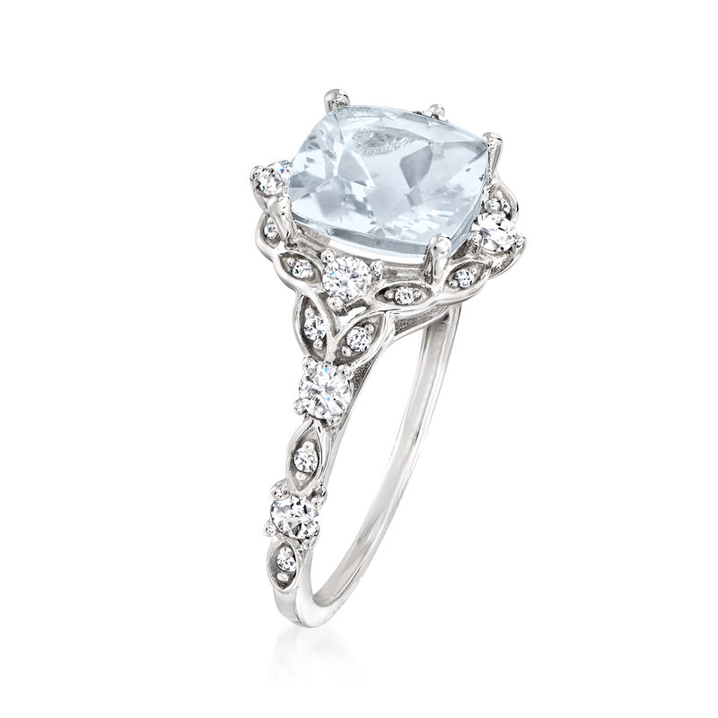 2.10 Carat Aquamarine and .40 ct. t.w. White Sapphire Ring with Diamonds in 14kt White Gold image number 2