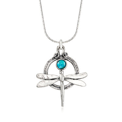 Turquoise Dragonfly Necklace in Sterling Silver