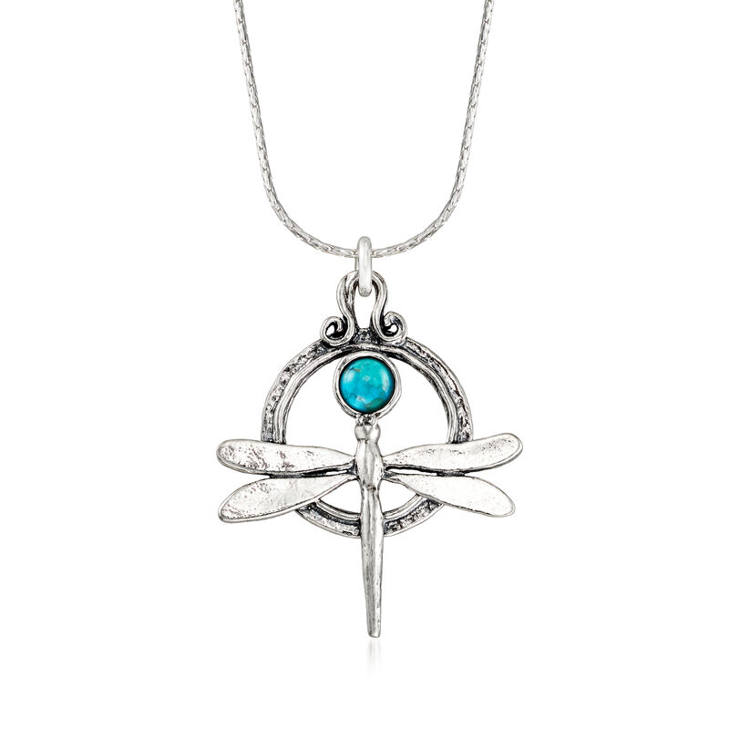 Turquoise Dragonfly Necklace in Sterling Silver image number 0