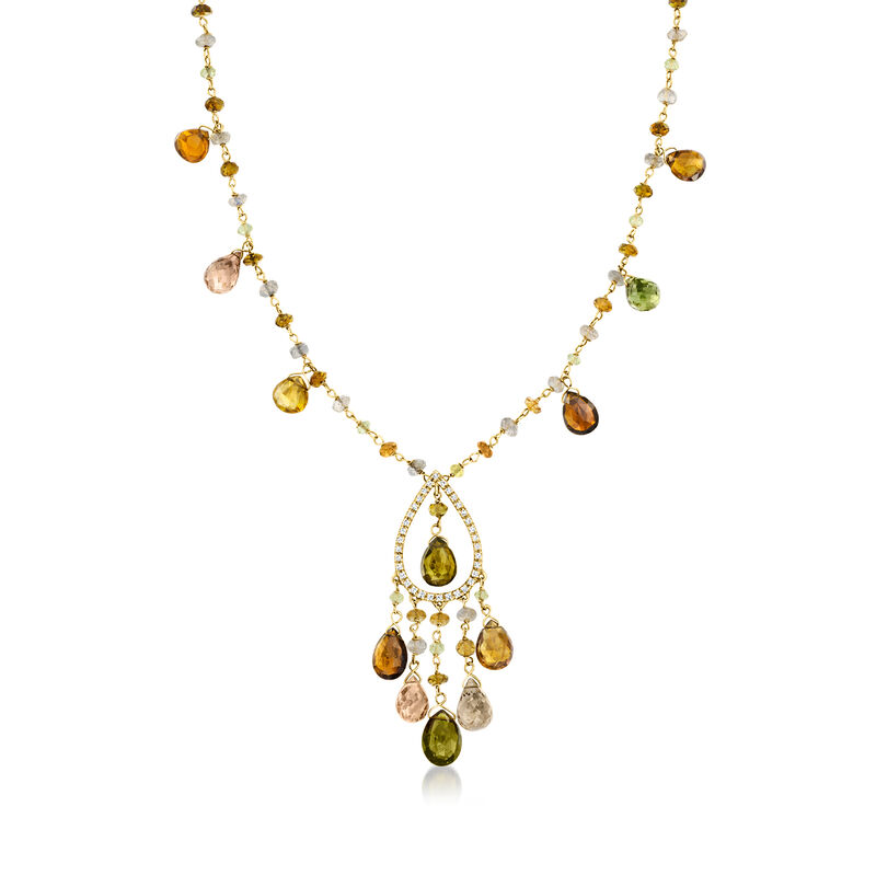 C. 1990 Vintage 28.75 ct. t.w. Multi-Gemstone Bead and .35 ct. t.w. Diamond Drop Necklace in 18kt Yellow Gold. 16.25&quot; image number 0