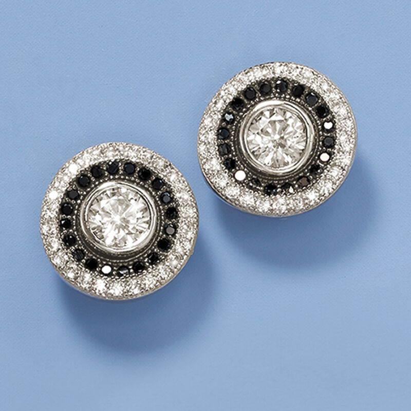 1.60 ct. t.w. Black and White CZ Jewelry Set: Stud Earrings and Earring Jackets in Sterling Silver image number 4