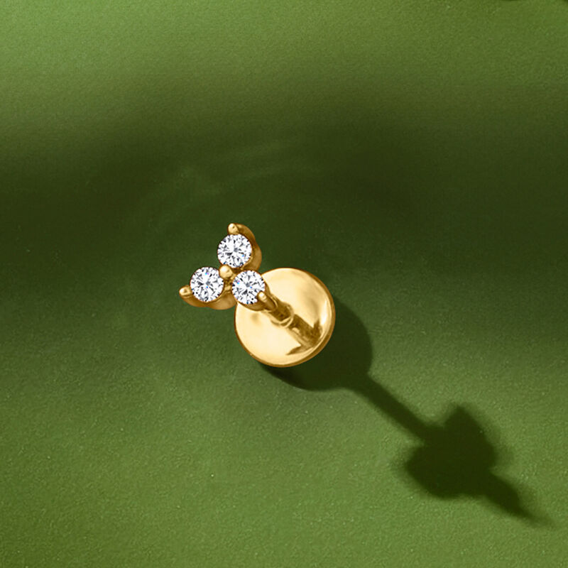 Diamond Three-Stone Single Flat-Back Stud Earring in 14kt Yellow Gold image number 3