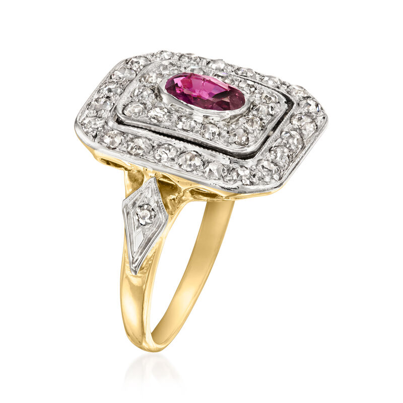 C. 1920 Vintage .65 Carat Ruby Ring with .55 ct. t.w. Diamonds in Platinum and 14kt Yellow Gold. Size 6 image number 2