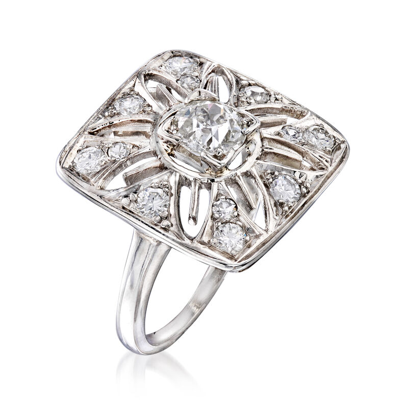 C. 1950 Vintage 1.05 ct. t.w. Diamond Cut-Out Flower Ring in Platinum. Size 5 image number 2