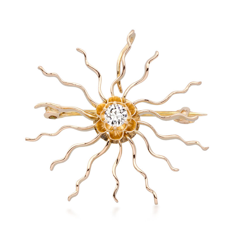 C. 1950 Vintage .20 Carat Diamond Sunburst Pin/Pendant in 14kt Yellow Gold  image number 0