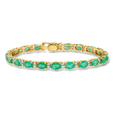 C. 1990 Vintage 7.35 ct. t.w. Emerald and .75 ct. t.w. Diamond Tennis Bracelet in 18kt Yellow Gold