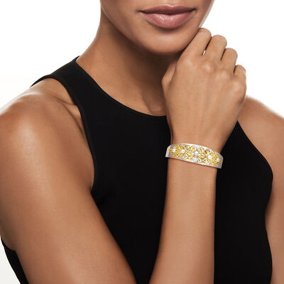 4.5-5.5mm Cultured Pearl Cuff Bracelet in Two-Tone Sterling Silver