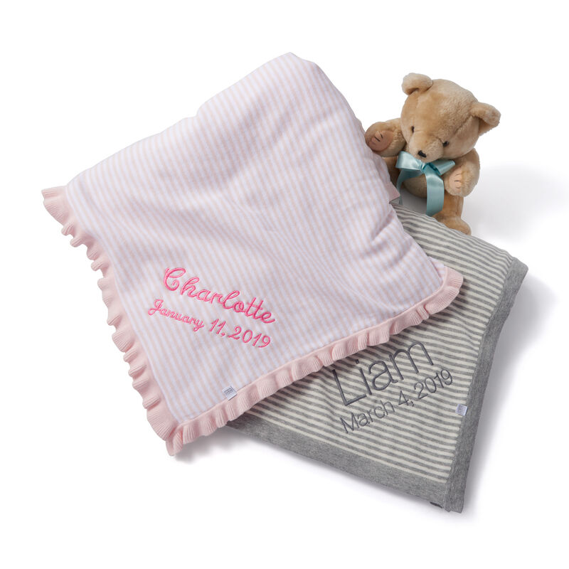 Gray and White Stripe Cotton Baby Blanket image number 2