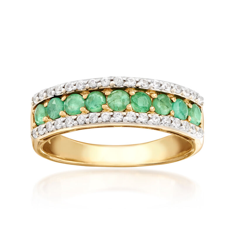 .90 ct. t.w. Emerald and .30 ct. t.w. White Zircon Ring in 14kt Gold Over Sterling image number 0