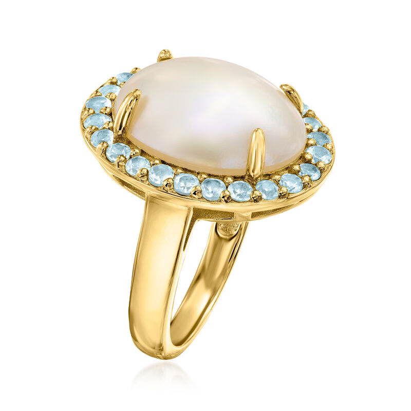 16x12mm Mabe Pearl and 1.00 ct. t.w. Swiss Blue Topaz Ring in 18kt Gold Over Sterling image number 2