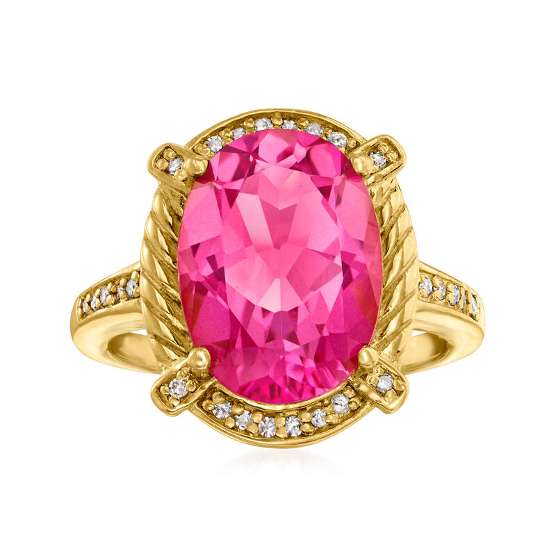 3.10 Carat Pink Topaz and .10 ct. t.w. White Topaz Ring in 18kt Gold Over Sterling image number 0