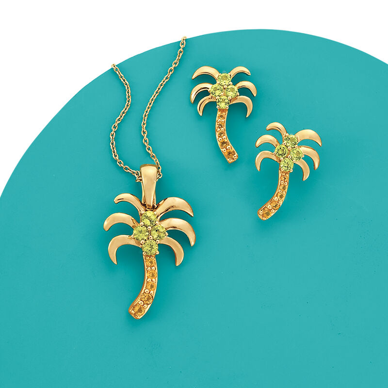 .40 ct. t.w. Peridot And.20 ct. t.w. Citrine Palm Tree Pendant Necklace in 14kt Yellow Gold image number 2