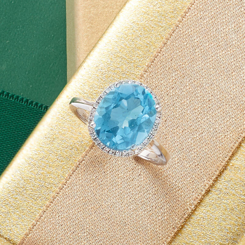 5.25 Carat Blue Topaz and .10 ct. t.w. Diamond Ring in 14kt White Gold image number 4