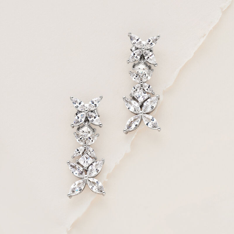 4.80 ct. t.w. Princess-Cut and Marquise CZ Floral Drop Earrings in Sterling Silver image number 3