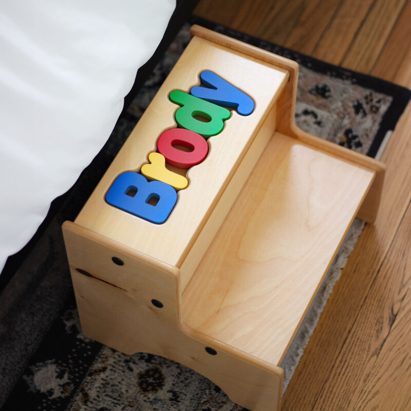 Child's Personalized Name Maple-Finished Two-Step Puzzle Stool - Primary Colors  image number 2