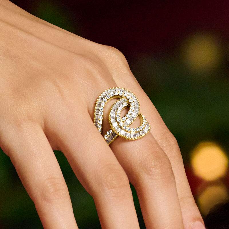 2.00 ct. t.w. Round and Baguette Diamond Interlocking-Loop Ring in 18kt Gold Over Sterling image number 3