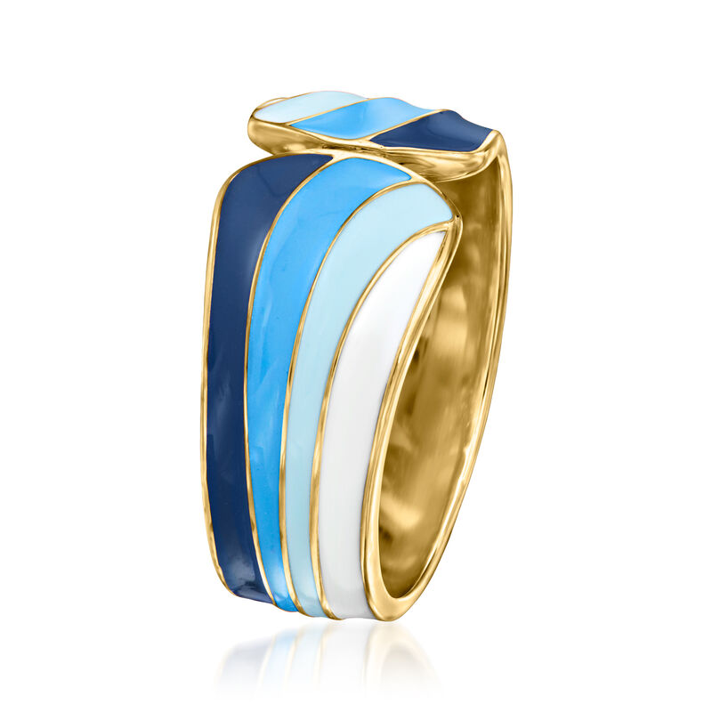 Blue and White Enamel Ring in 18kt Gold Over Sterling image number 2