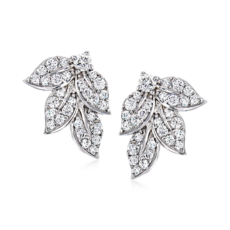 1.00 ct. t.w. Diamond Leaf Earrings in 14kt White Gold image number 0