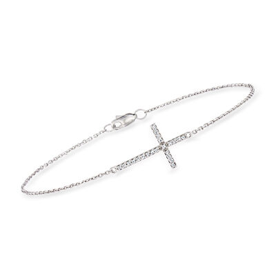 Diamond Sideways Cross Bracelet in 14kt White Gold