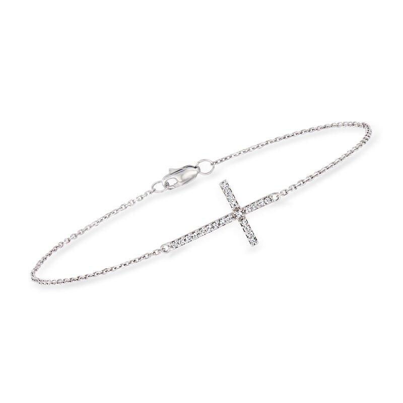 Diamond Sideways Cross Bracelet in 14kt White Gold. 8&quot; image number 0