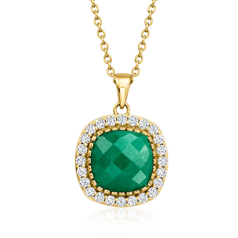 5.75 Carat Emerald and 1.10 ct. t.w. White Topaz Pendant Necklace in 18kt Gold Over Sterling. 18&quot; image number 1