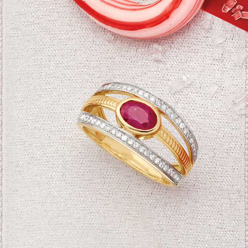 1.00 Carat Ruby and .27 ct. t.w. Diamond Open-Space Ring in 14kt Yellow Gold image number 2